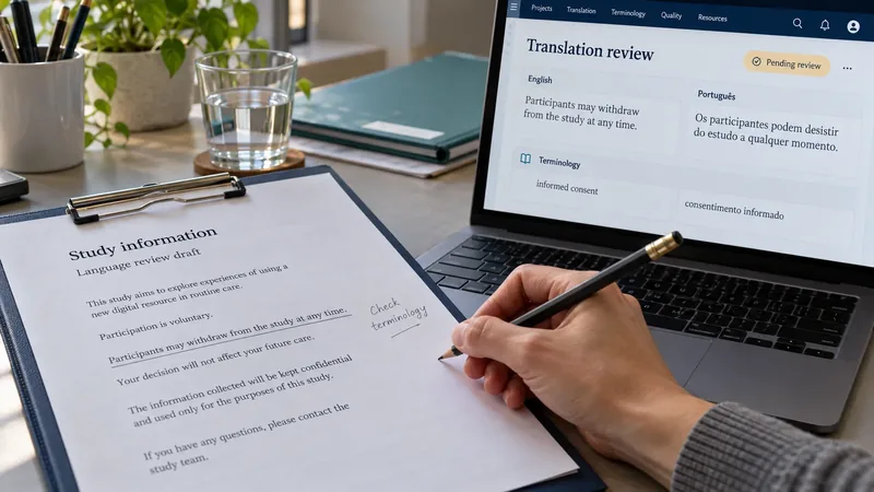 Two open blank document packets with matching colored page flags and a pencil between them.